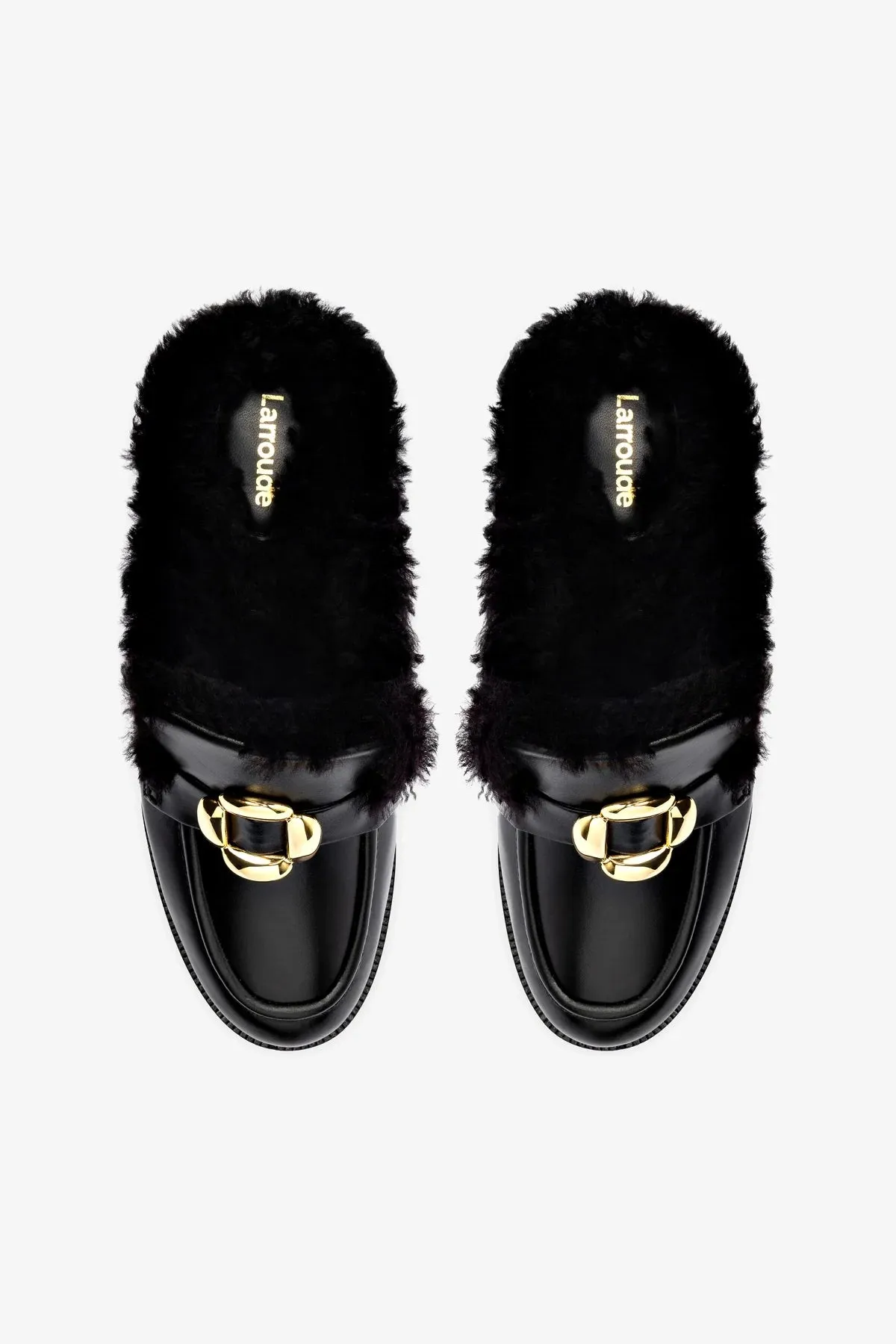 Bobbie Mule In Black Leather and Black Shearling