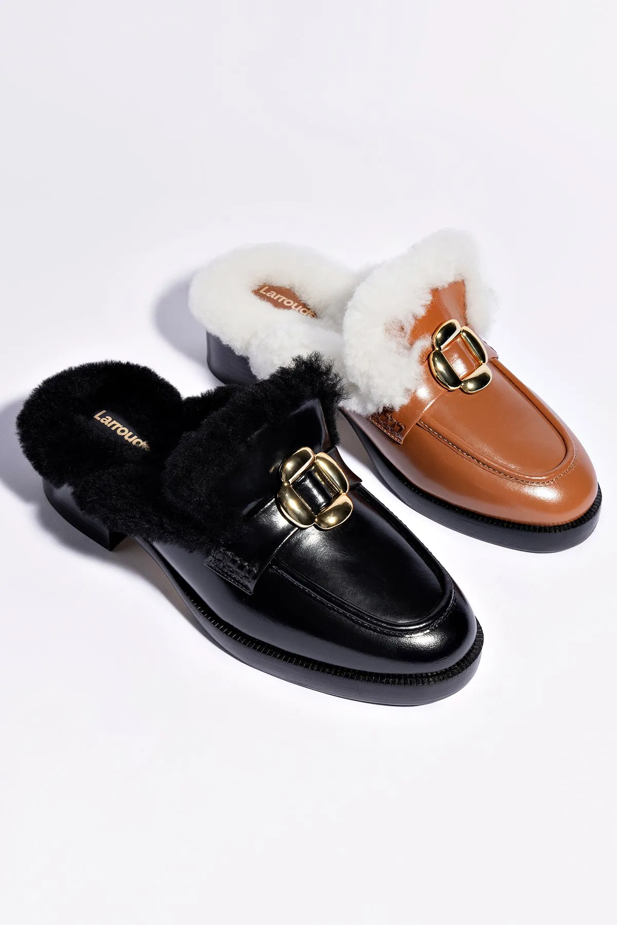 Bobbie Mule In Caramel Leather and Natural Shearling