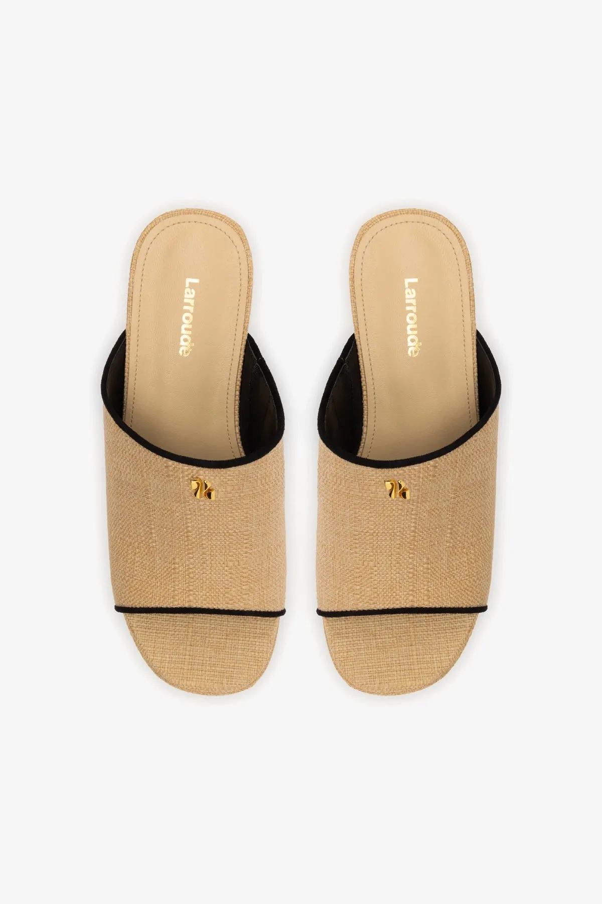 Charli Mule In Beige Raffia and Black Trimming