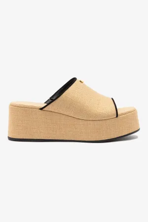 Charli Mule In Beige Raffia and Black Trimming