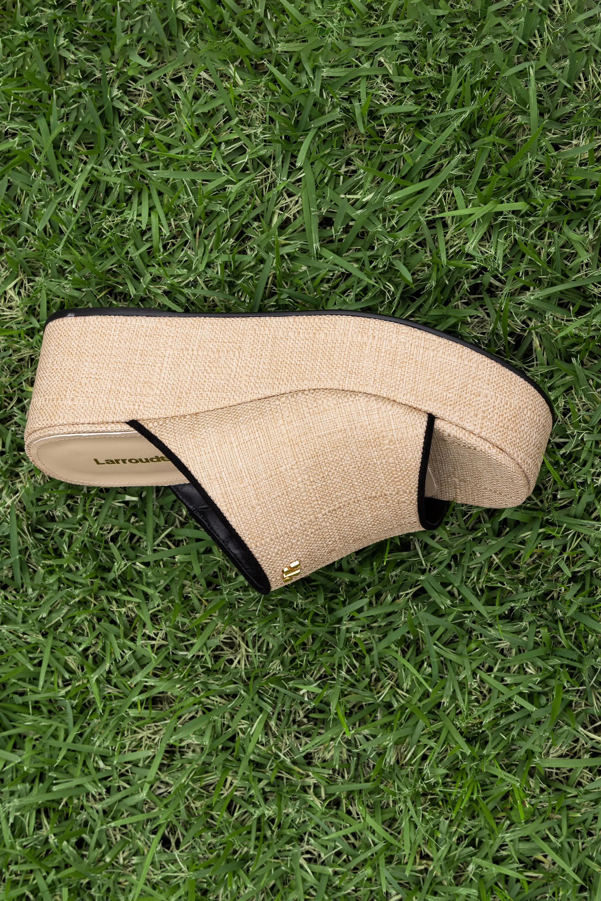 Charli Mule In Beige Raffia and Black Trimming