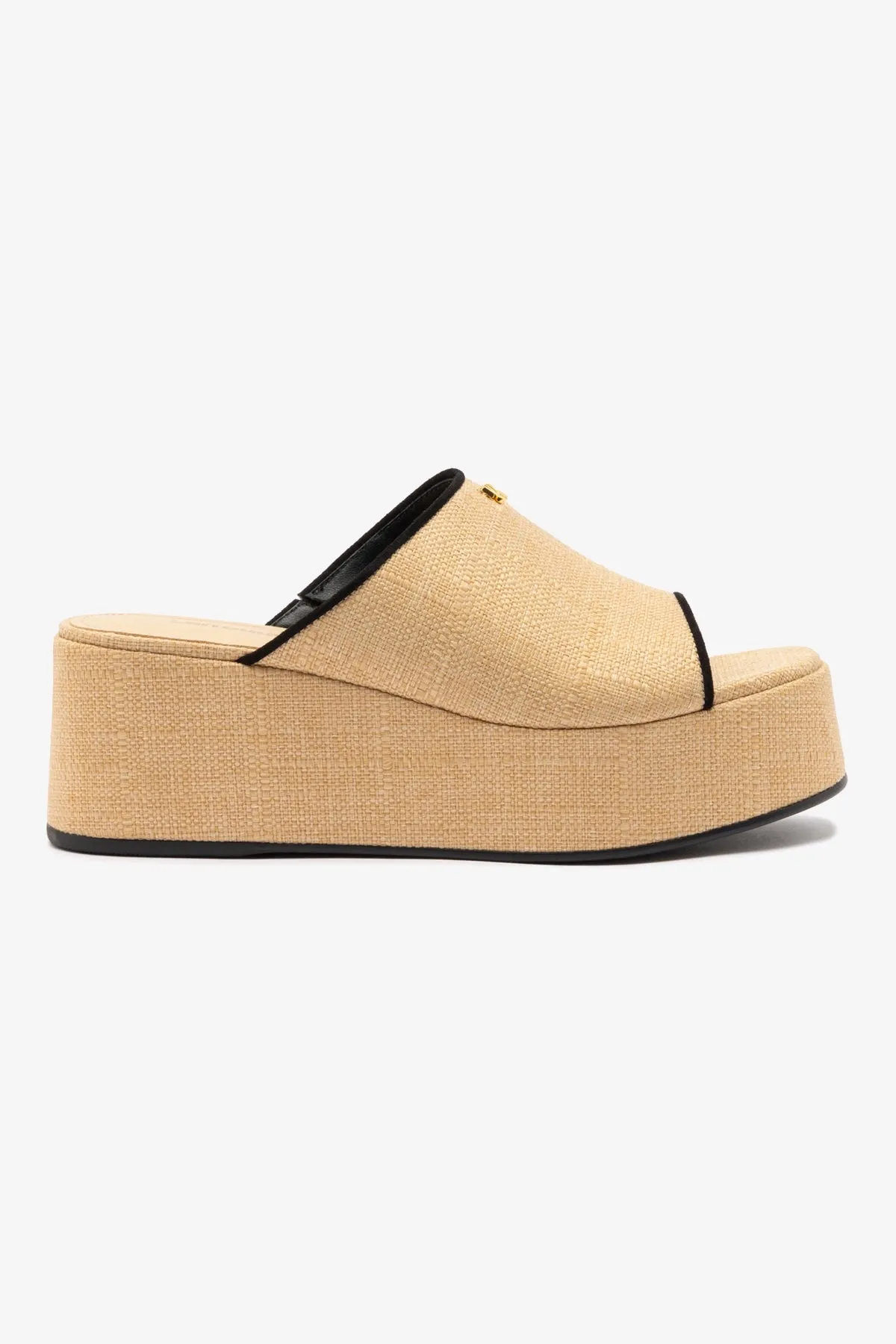 Charli Mule In Beige Raffia and Black Trimming