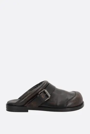 glossy leather mules with buckle-detail