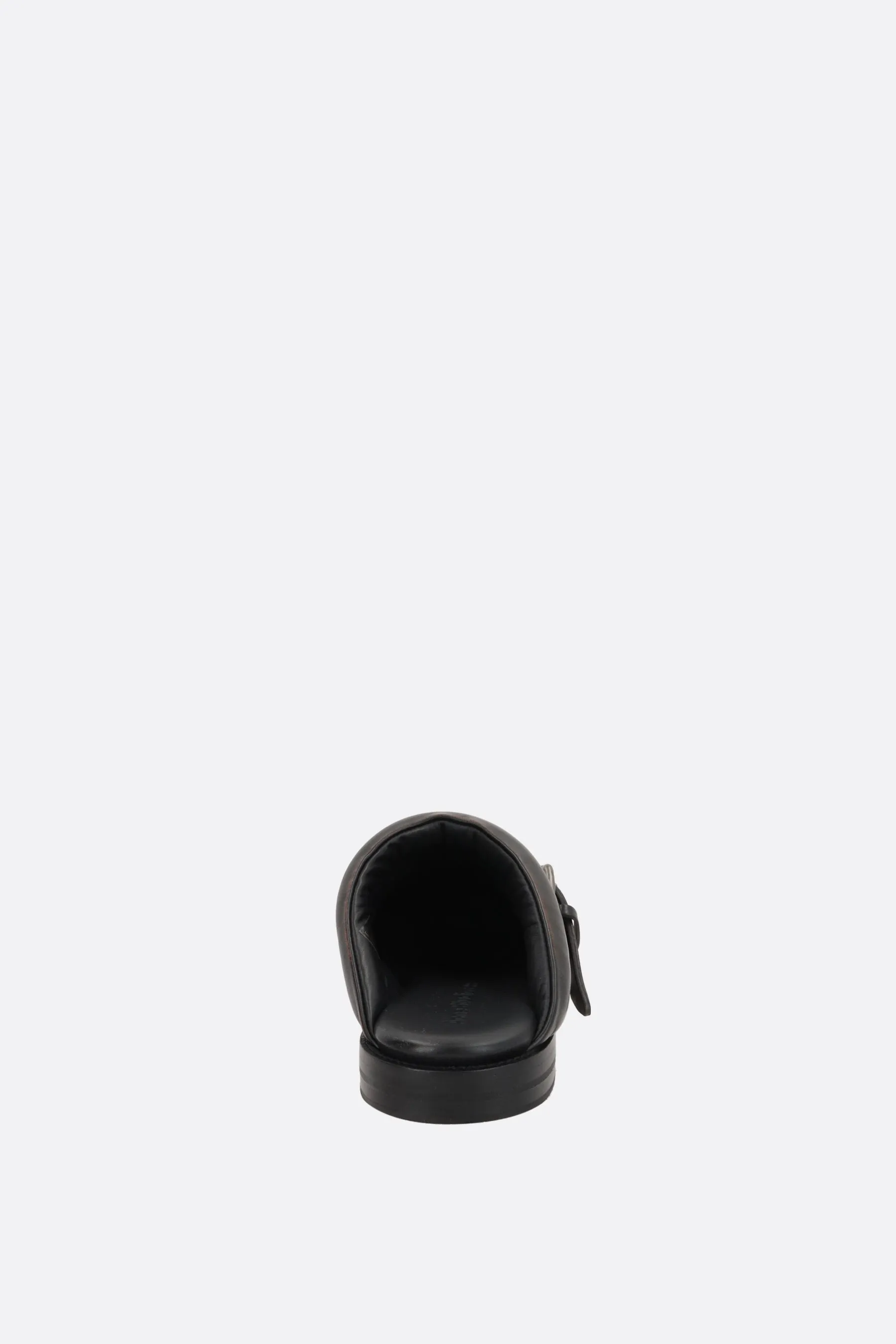 glossy leather mules with buckle-detail
