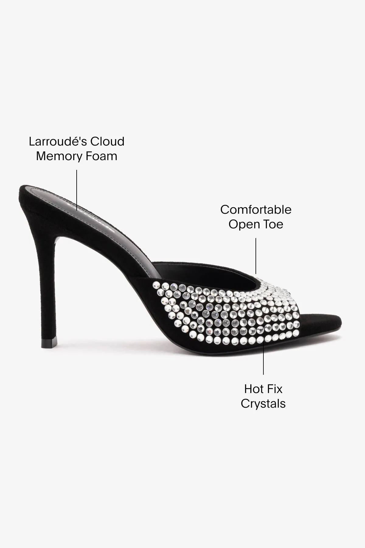 Jasmine Hi Mule In Black Suede and Crystals
