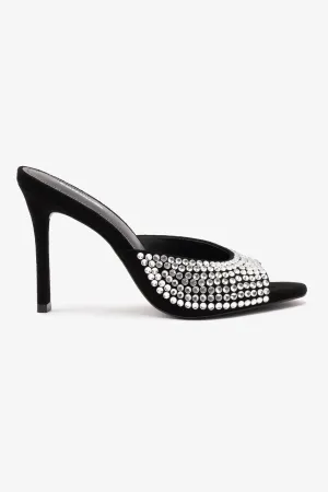 Jasmine Hi Mule In Black Suede and Crystals