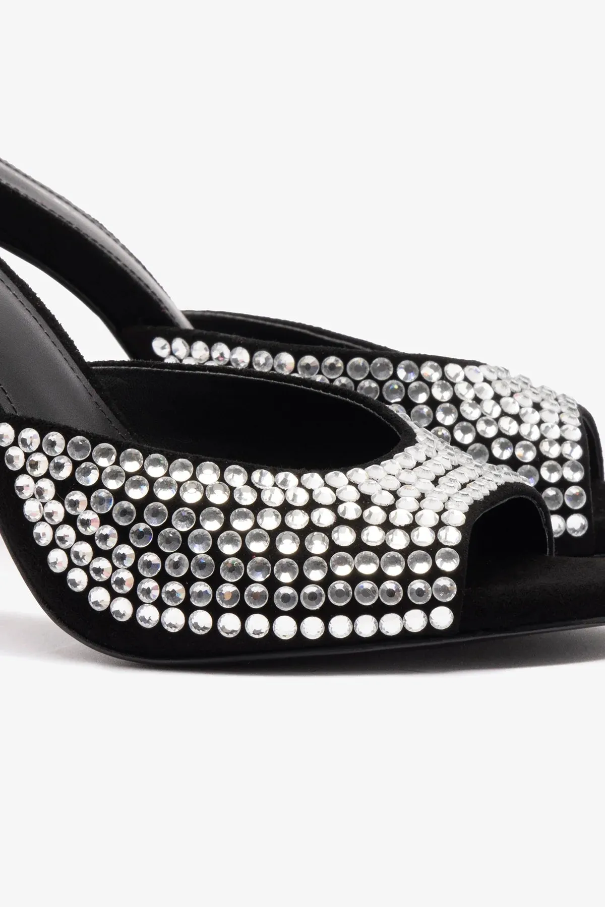 Jasmine Hi Mule In Black Suede and Crystals
