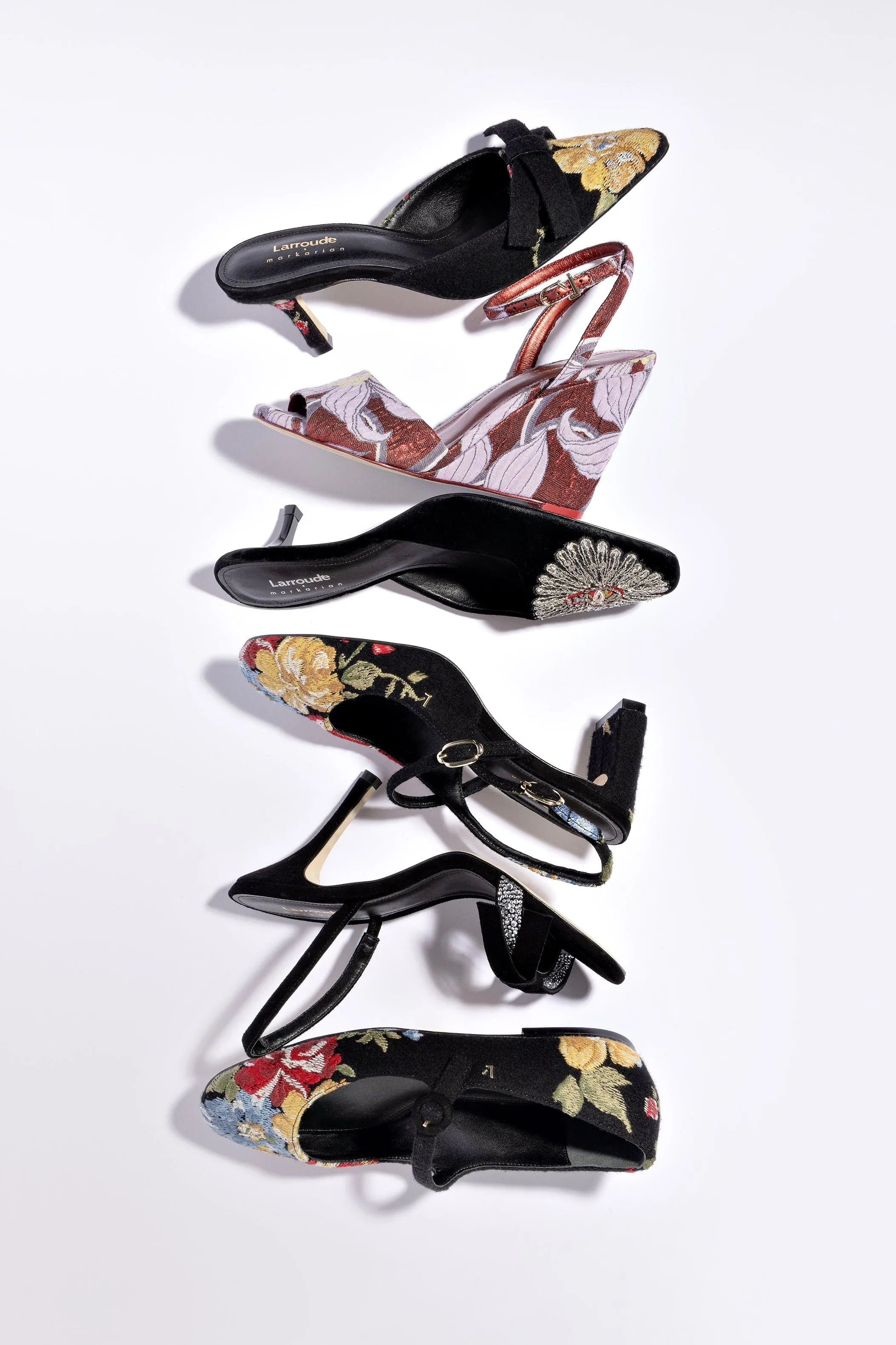 Larroudé x Markarian Mule In Black Velvet and Heart Embroidery