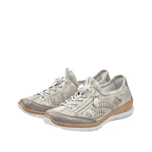 Rieker Shoes N42K6-40 Grey/Rose Metallic Bungee Lace
