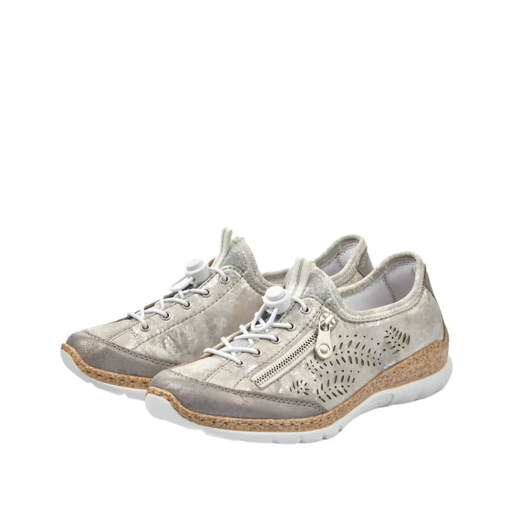 Rieker Shoes N42K6-40 Grey/Rose Metallic Bungee Lace
