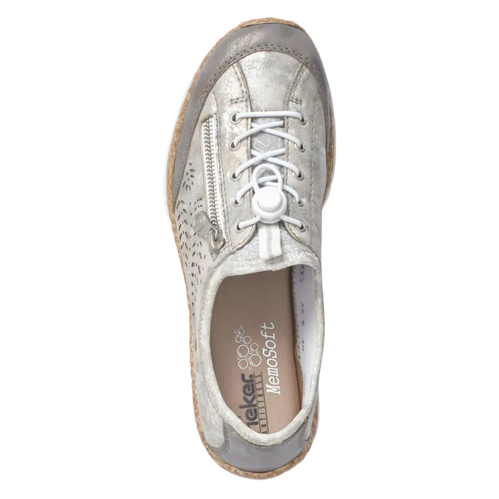 Rieker Shoes N42K6-40 Grey/Rose Metallic Bungee Lace