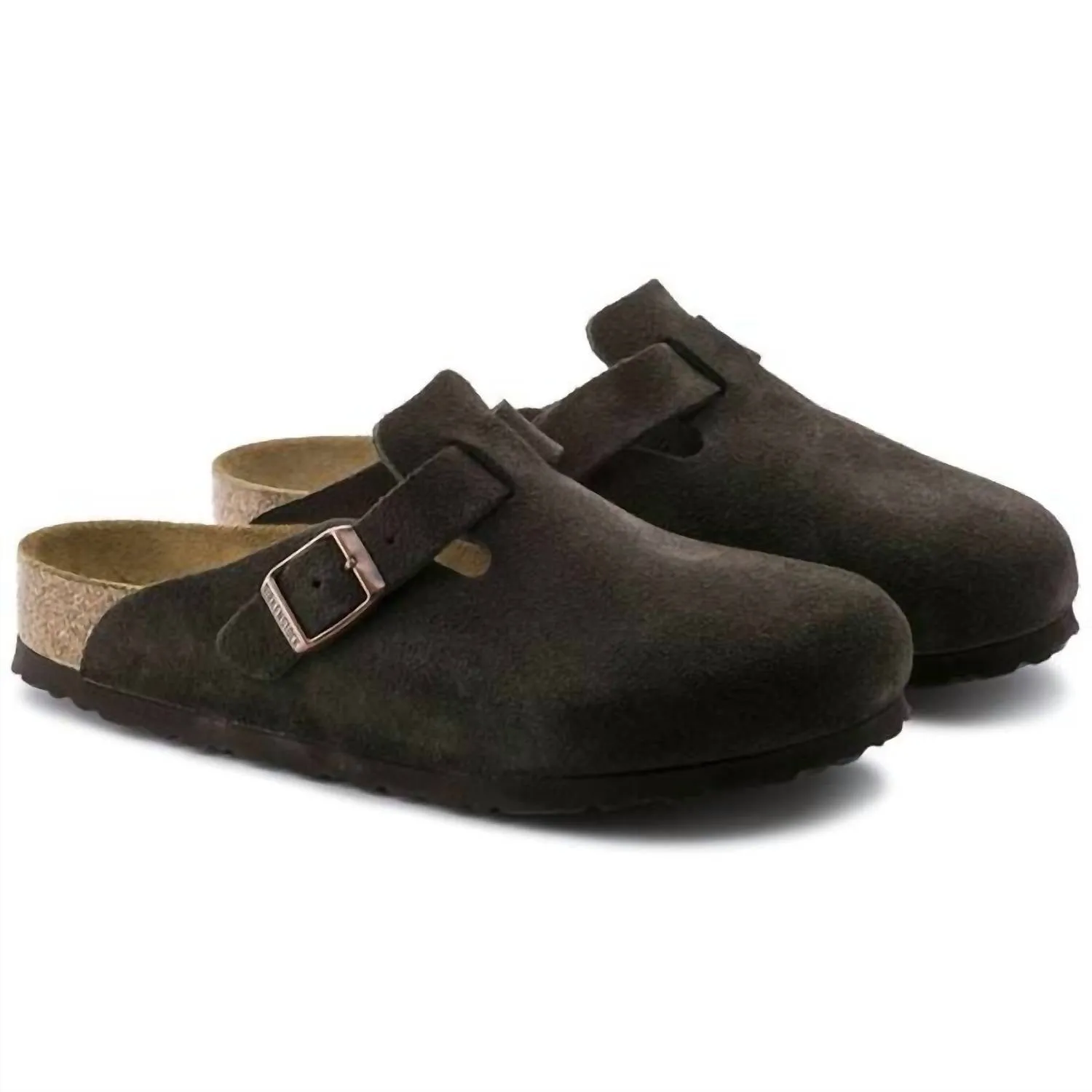Women Boston Suede Soft Footbed Mules - Regular/wide In Mocha