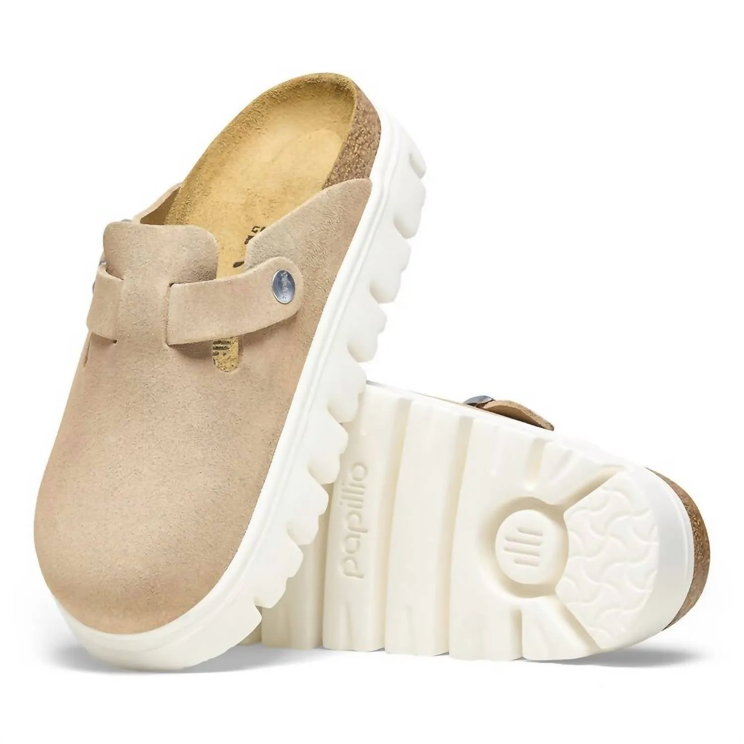 Women's Boston Chunky Suede Leather Clog In Warm Sand