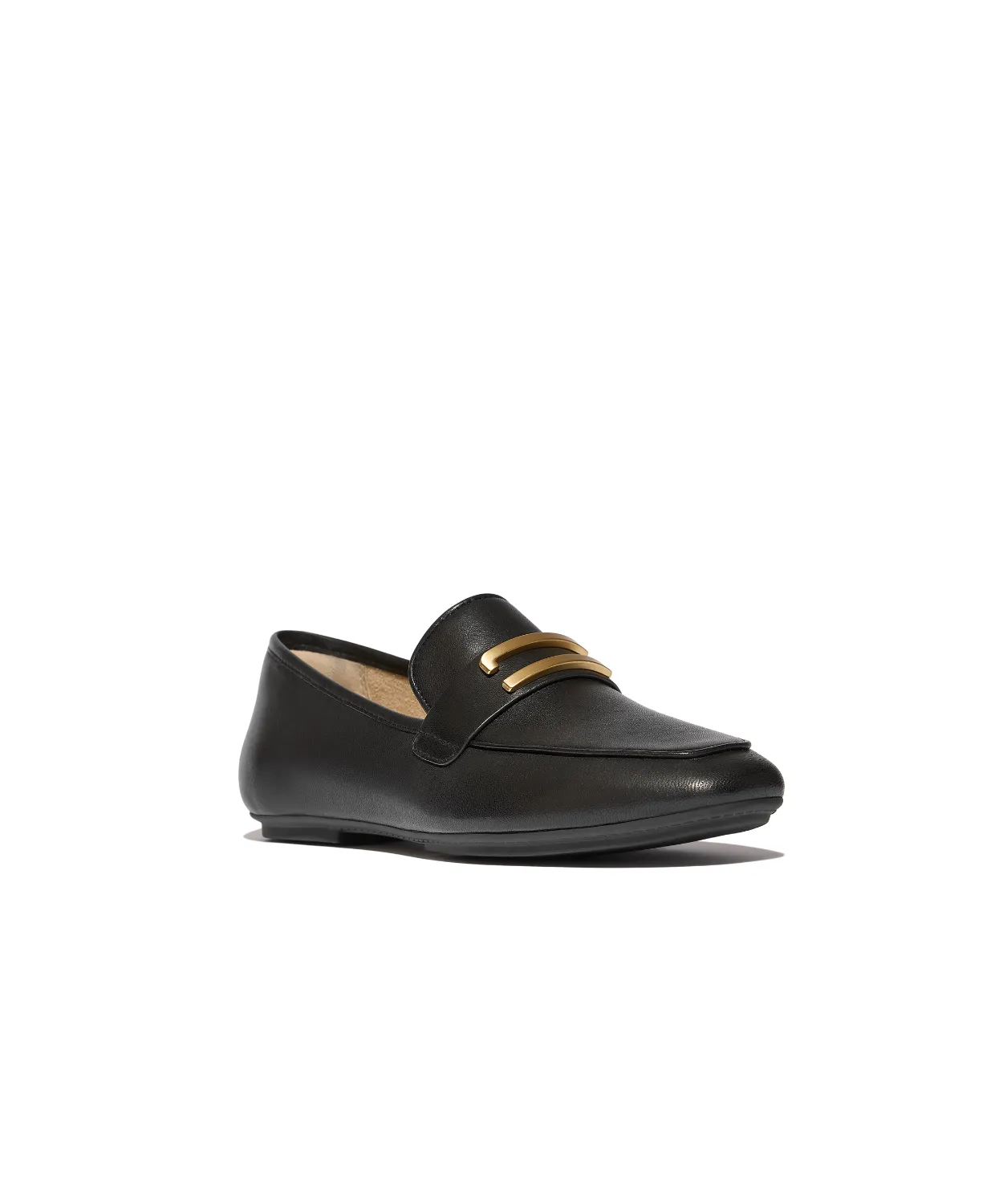 Womens Fitflop Shoes FitFlop Delicato Gold Trim Leather Loafer Black