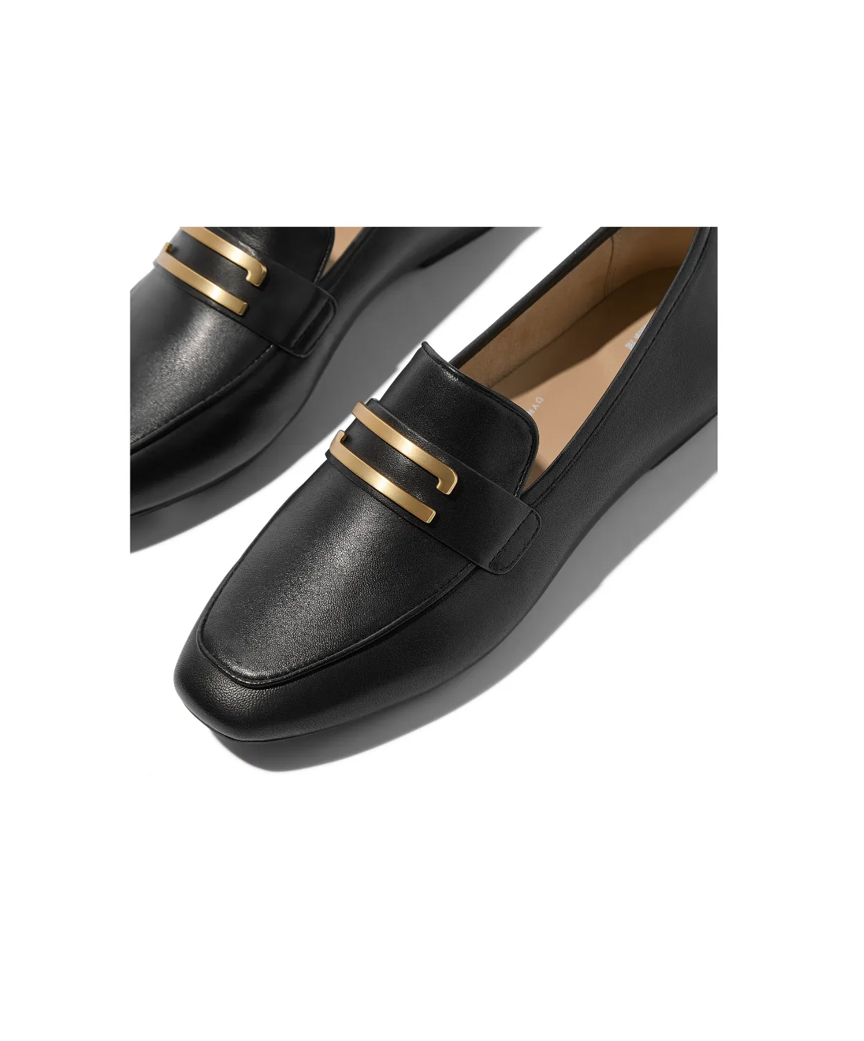 Womens Fitflop Shoes FitFlop Delicato Gold Trim Leather Loafer Black