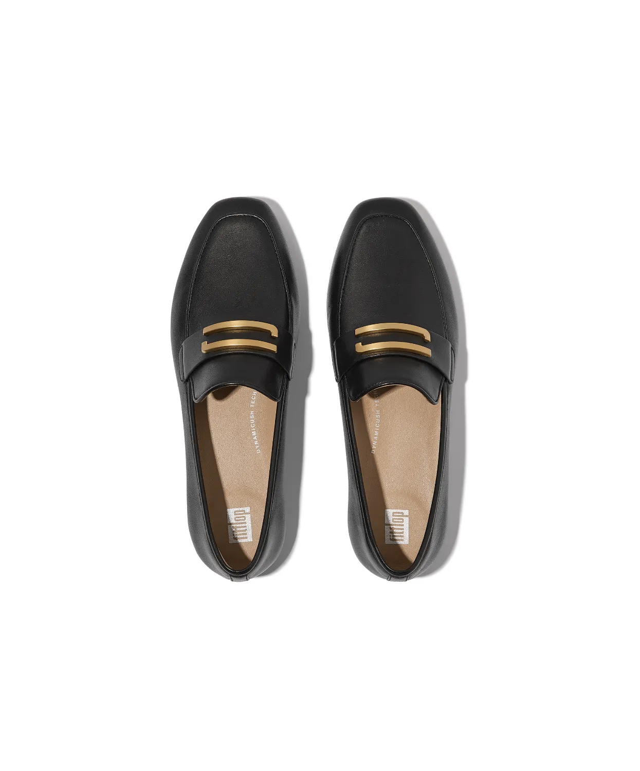 Womens Fitflop Shoes FitFlop Delicato Gold Trim Leather Loafer Black